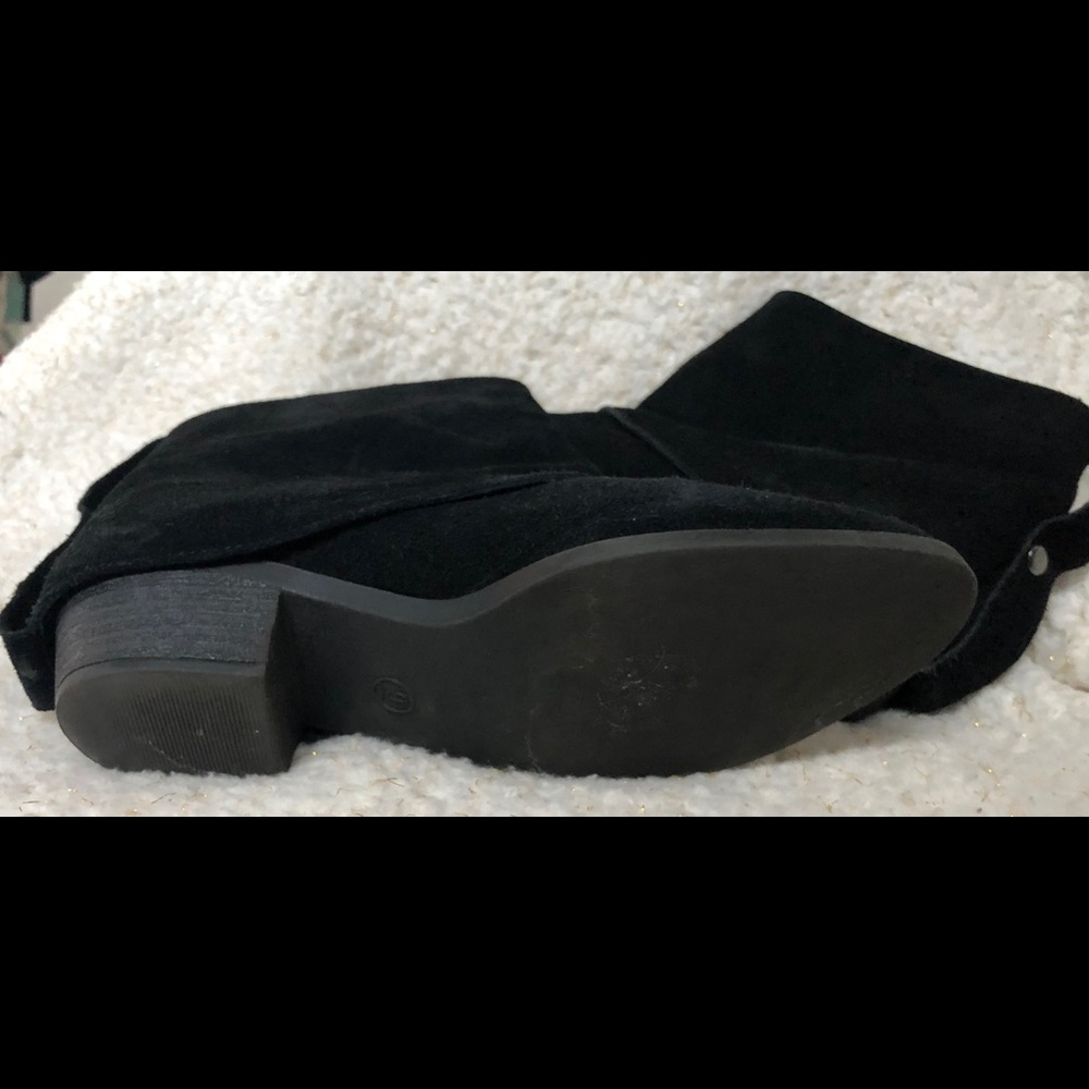 Black Suede Zipper Booties With Button Suede Band - image 7